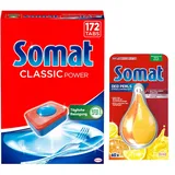 SOMAT Tabs 172 AW Classic Power, Geschirrspül Tabs mit Fettlösekraft für kraftvolle Reinigung, für sauberes Geschirr + Somat Duo Power Experten Deo Perls 60 AW Zitrone & Orange Duft 17g