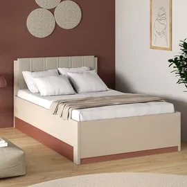 Forte Bettgestell "Milles", beige (sand, terrakotta, sand), B:125,2cm H:90,7cm L:205,2cm, Betten, Bettgestell, aufklappbarer Lattenrost und gepolstertes Kopfteil
