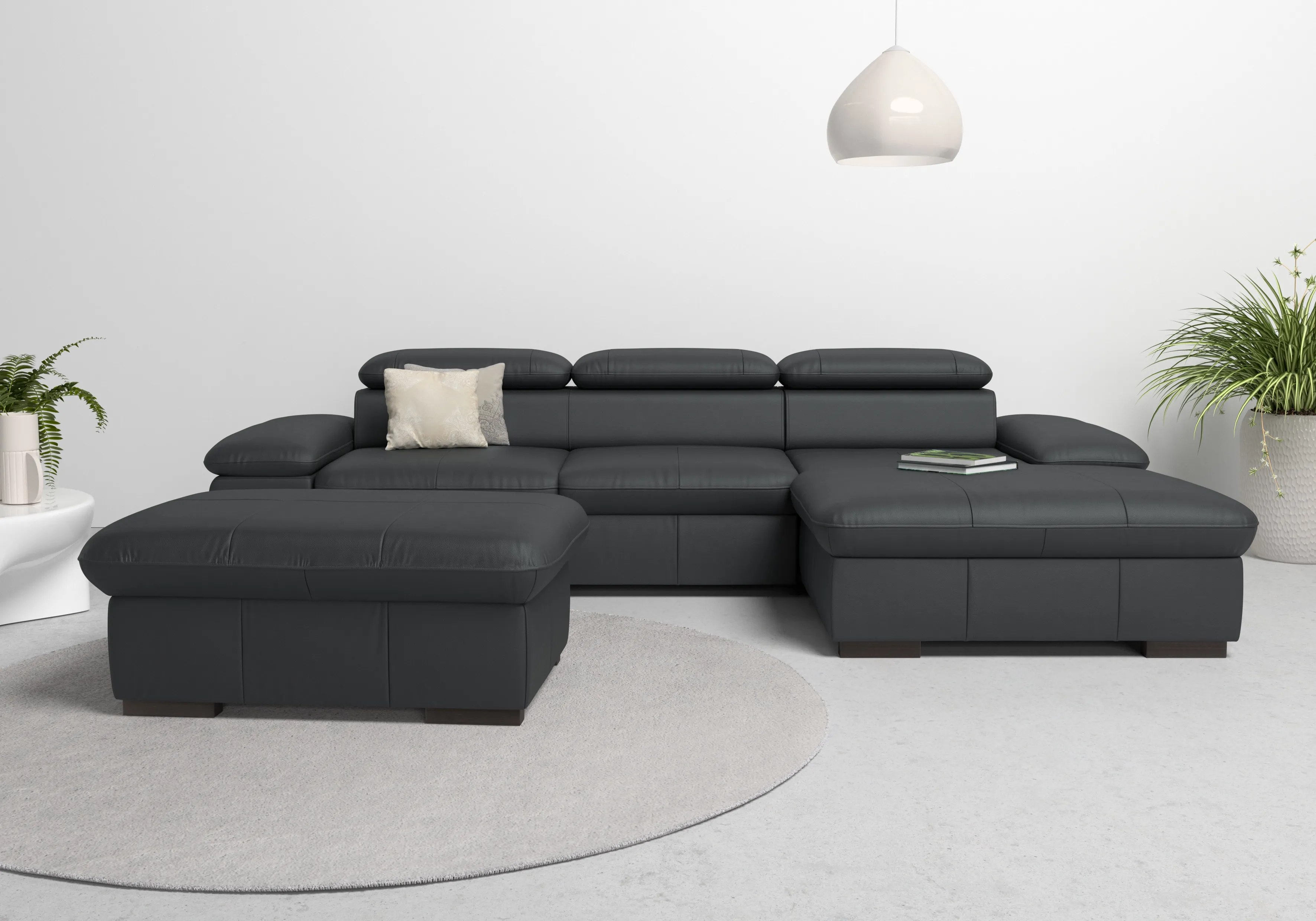 Ecksofa HOME AFFAIRE "Alberto L-Form", schwarz, B:286cm H:73cm T:174cm, Luxus-Microfaser Lederoptik (100% Polyester), Luxus-Microfaser ALTARA NUBUCK (100% Polyester), Luxus-Microfaser weich (90% Polyester, 10% Polyamid), Microfaser Antiklederoptik, Sofas, mit Kopfteilverstellung, wahlweise mit Bettfunktion