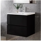 duschspa Waschtisch Waschbecken mit Unterschrank Badmöbel Set Badschrank Waschplatz, Hochglanz, 50-120cm schwarz 61 cm x 53.8 cm x 39.5 cm