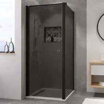 Breuer Elana 6 Black Edition Drehtür für Seitenwand oder Badewannenseitenwand (auf Wanne) oder Nische Türanschlag links Grau getönt 90 cm - Schwarz matt - 0602 031 003 004
