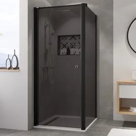Breuer Elana 6 Black Edition Drehtür für Seitenwand oder Badewannenseitenwand (auf Wanne) oder Nische Türanschlag links Grau getönt 90 cm - Schwarz matt - 0602 031 003 004