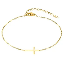 Steel_art Fußkette mit Kreuz Resa silberfarben poliert in goldfarben | Gr.: onesize