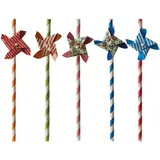 Papstar Papier-Trinkhalme "Windmill", 200 mm, farbig aus Papier, Länge: 200 mm, Durchmesser: 6 mm, nachhalti, Strohhalm, Mehrfarbig