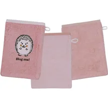 Wörner Waschhandschuh WÖRNER "Igel rosa Waschhandschuh 3er Set", rosa, B:15cm L:21cm, Obermaterial: 100% Baumwolle, Handtücher, 1x mit süßer Igelstickerei, 2x unifarben