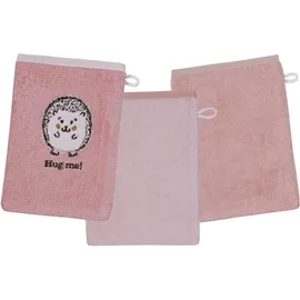 Wörner Waschhandschuh WÖRNER "Igel rosa Waschhandschuh 3er Set", rosa, B:15cm L:21cm, Obermaterial: 100% Baumwolle, Handtücher, 1x mit süßer Igelstickerei, 2x unifarben