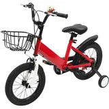 MINRS 14 Zoll Kinderfahrrad Kids Bicycle für Jungen Mädchen Kinder für Kinder Ab 3-7 Jahren Kinder Fahrräder Höhenverstellbar Fahrrad mit Korb Stützrädern Rot