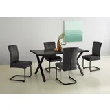 Esstisch HELA "GRETA", grau (grau, schwarz, grau), B:160cm H:76cm T:90cm, Tische, Esstisch, Baumkantentisch (Nachb.), versch. Größen, 46mm Stärke, Küchentisch