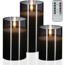 Relaxdays LED Kerzen im Glas 3 St. grau