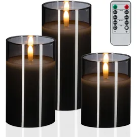 Relaxdays LED Kerzen im Glas 3 St. grau