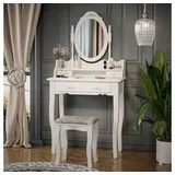 Vicco Schminktisch Meghan Weiß, 75 cm mit Hocker 75x147 Barock Schlafzimmerkommode Schminkkommode Schwenkspiegel Schublade Aufbewahrung Frisierkommode Make-Up-Tisch