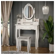 Vicco Schminktisch Meghan Weiß, 75 cm mit Hocker 75x147 Barock Schlafzimmerkommode Schminkkommode Schwenkspiegel Schublade Aufbewahrung Frisierkommode Make-Up-Tisch