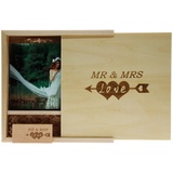 LXSINO 64 GB Holz USB Stick mit Lasergravur Mr & Mrs Design - 64 GB Holz USB 3.0 Flash-Speicherstick mit Fotografie Holzkiste (170 * 170 * 35mm) für Braut, Bräutigam, Liebhaber