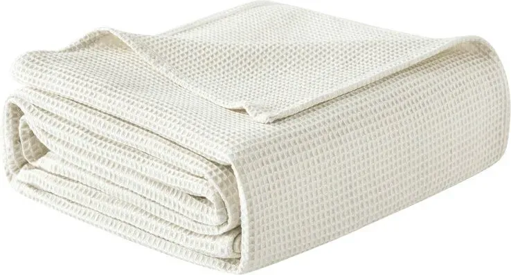 WOLTU Tagesdecke 170x210 cm 100% Baumwolle, Leichte Waffelstruktur Decke, Weiche Überwurfdecke für Bett, Sofaüberwurf Wohnzimmer Schlafzimmer, Creme