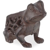 Relaxdays Frosch Deko, Gusseisen, wetterfeste Gartenfigur, HxBxT: 10 x 8 x 11 cm, Dekofigur innen & außen, braun/schwarz