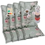 GO-DE Textil Bequeme und attraktive Polsterauflagen für Hochlehner-Gartenstühle (4er-Set, Orchidee Salbei, Hochlehner)