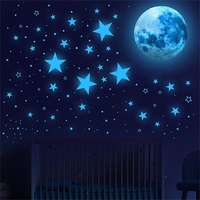 Leuchtsterne Wandaufklebe, Sterne und Mond Fluoreszierend Aufkleber,Leuchtaufkleber Leuchtsticker Wanddeko für Kinderzimmer, Schlafzimmer (Blau)
