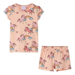 vidaXL Kinderpyjama mit Kurzen Ärmeln Hellorange 104