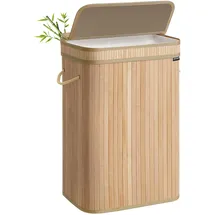 Songmics Wäschekorb mit Deckel, aus Bambus, 72 Liter, naturbeige