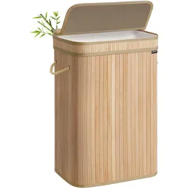 Songmics Wäschekorb mit Deckel, aus Bambus, 72 Liter, naturbeige