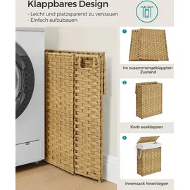 Songmics Wäschekorb, mit Griffen, faltbar, Wäschesack herausnehmbar, 55 L - Naturbelassen