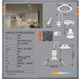 osram homelighting OSRAM 4099854444494 Spotlight Recess Set Incl. Osram LED 4.3W GU10 White LED-Deckenleuchte 4.30 W