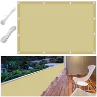 FlySoul Balkon-Sicht-Schutz Ohne Bohren Wetterfest 75x300cm Balkon-Verkleidung Balkonabdeckung Balkonbespannung Blickdichte UV-Schutz und Windschutz mit Kabelbinder für Balkongeländer Sand Beige