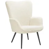 Tectake Ohrensessel Hygge Bouclé 72 x 100,5 x 76 cm Beige/Schwarz gepolstert