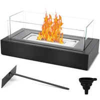 Tischkamin, GuKKK Bioethanol Tischkamin Tischfeuer, Bio Ethanol Kamin für Indoor & Outdoor mit 4-Fach-Sicherheitsglas, Deko Steine und Löschhilfe Bio Ethanol Kamin, für Terrasse Balkon Garten Deko