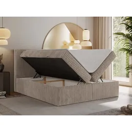 MKS Meble Boxspringbett 180x200 Hellbraun Cord, Boxspringbett mit Matratze H3, Bett mit Bettkasten and Kopfteil, Doppelbett mit Stauraum, Polsterbett - Tiliano