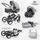 veska VESKA® 3 in 1 Kombi-Kinderwagen inkl. Babyschale, Buggy, Jogger mit Wickeltasche, Moskitonetz, Regencover, Spieltisch, Autoschale Fußsack, QuickFold, Aluminiumrahmen Silber - anthrazit/anthrazit