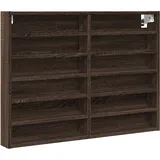 vidaXL Vitrinenschrank, Sammlervitrine 12 Ablagen, Hängevitrine Wandregal für Wohnzimmer, Glasvitrine Wandvitrine Hängeregal, Braun Eichen-Optik Holzwerkstoff