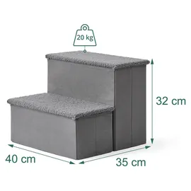 Relaxdays Hundetreppe 2 Stufen Grau 40 cm x 35 cm x 32 cm