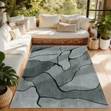 Alishomtll Wohnzimmer Teppich Grau Kurzflor 160x230 cm, Abstrakt Geometrische Linienmuster Teppich Läufer, Anti-Rutsch Weich Waschbar Küchenteppich für Schlafzimmer, Eingang, Flur