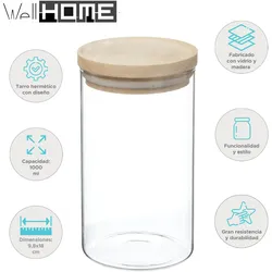 WellHome - Glas- und Holzgefäß, luftdicht verschlossen, 1 l