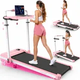 Walking Pad Laufband für Zuhause Klappbar - Walking Pad mit Steigung 9%, 8 in 1 Schreibtisch Laufband mit verstellbarem Handlauf, 3.5 PS Leise Treadmill für Home Office & Büro, bis 150 kg, Pink