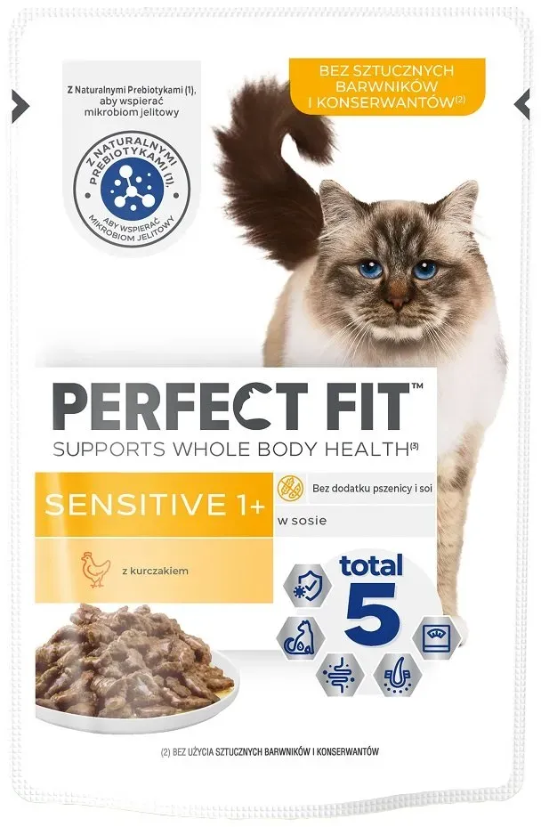 PERFECT FIT Sensitive 1+ 12x85 g Hühnerbratensoßenbeutel für ausgewachsene Katzen