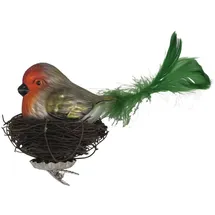 Krebs Glas Lauscha Glas Lauscha Vogel im Nest aus Zweigen Glasornament, mundgeblasen, handbemalt
