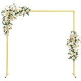 Czyurachel Hochzeitsbogen Gestell, 200 x 200 cm Hochzeitsbogen Hintergrund Ständer, Ballonbogen Gestell, Goldener Metallbogen für Hochzeit, Brautparty, Geburtstag, Party, Garten, Event Dekor