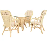 Krines Home Sitzgruppe Rattangruppe Wintergartenset Wintergarten Natur Rattanset Rattanmöbel, (für 4 Personen, 5-teilig) beige