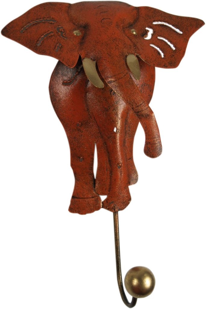 GURU SHOP Kleiner Garderobenhaken, Metall Kleiderhaken - Elefant 1, Orange, 18x12x4,5 cm, Kleiderhaken für Kids