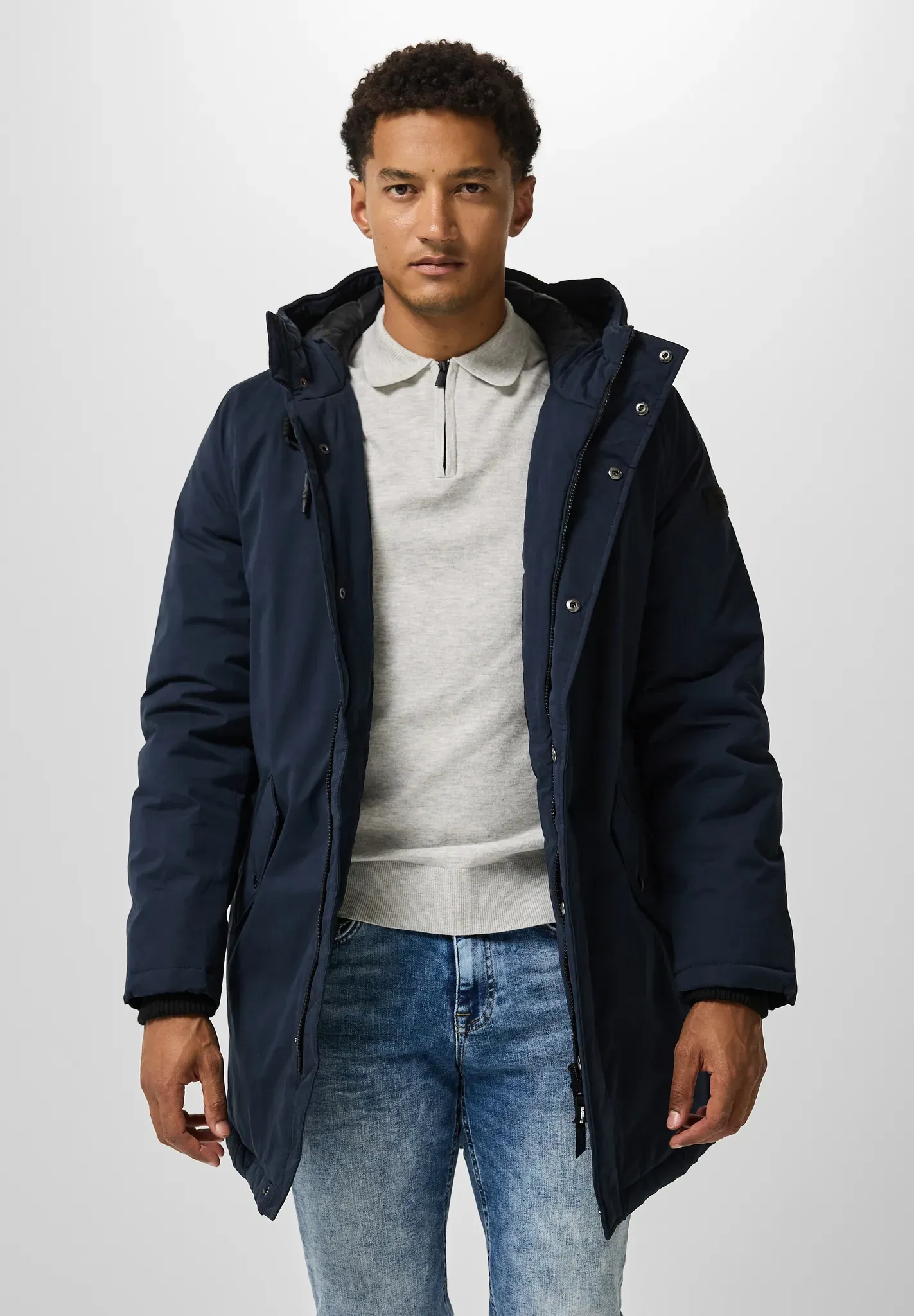 Steppjacke STREET ONE MEN, Herren, Gr. XXL (46), blau (schwarz night blau), Stoff, Obermaterial: 53% Polyester, 37% Baumwolle, 10% Nylon. Futter: 100% Polyester. Füllung: 100% Polyester, unifarben, gerade normal, ohne Ausschnitt, Bündchen, Jacken Steppjacke, mit Kapuze