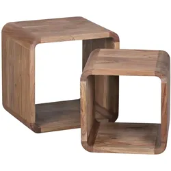 Kadima Design Moderne Akazie Satztische 2er Set, Massivholz - Vielseitig & Handgefertigt. 43x36x43 cm