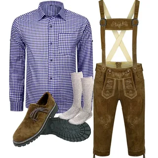 ALL THE GOOD Trachtenlederhose ALL THE GOOD Herren Trachten Set Oktoberfest Bayerische Lederhose B2 (Trachten-Set, 4er Set, Hose + Hemd + Schuhe + Socken) Schuhe + Socken Gr. 40