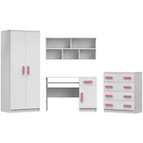 Deine Möbel 24 Jugendzimmer-Set INGE III in Weiß / Weiß + Grau / Weiß + Eiche Sonoma ; 4-teilig, (Kleiderschrank Kommode Wandregal Schreibtisch, 4-tlg., Sonoma Eiche Grau), Kinderzimmer Set Weiß Griffe Rosa Blau Grün Grau aus Laminatplatte weiß