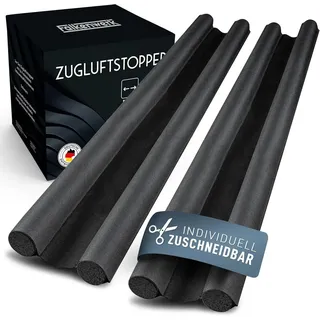 falkenwerk Zugluftstopper für Türen [2er Set] - Zuschneidbare Türdichtung 90 cm - Heizkosten sparender Tür Zugluftstopper - Doppelseitige Türdichtung unten - Tür Dichtung mit idealer Passform -Schwarz