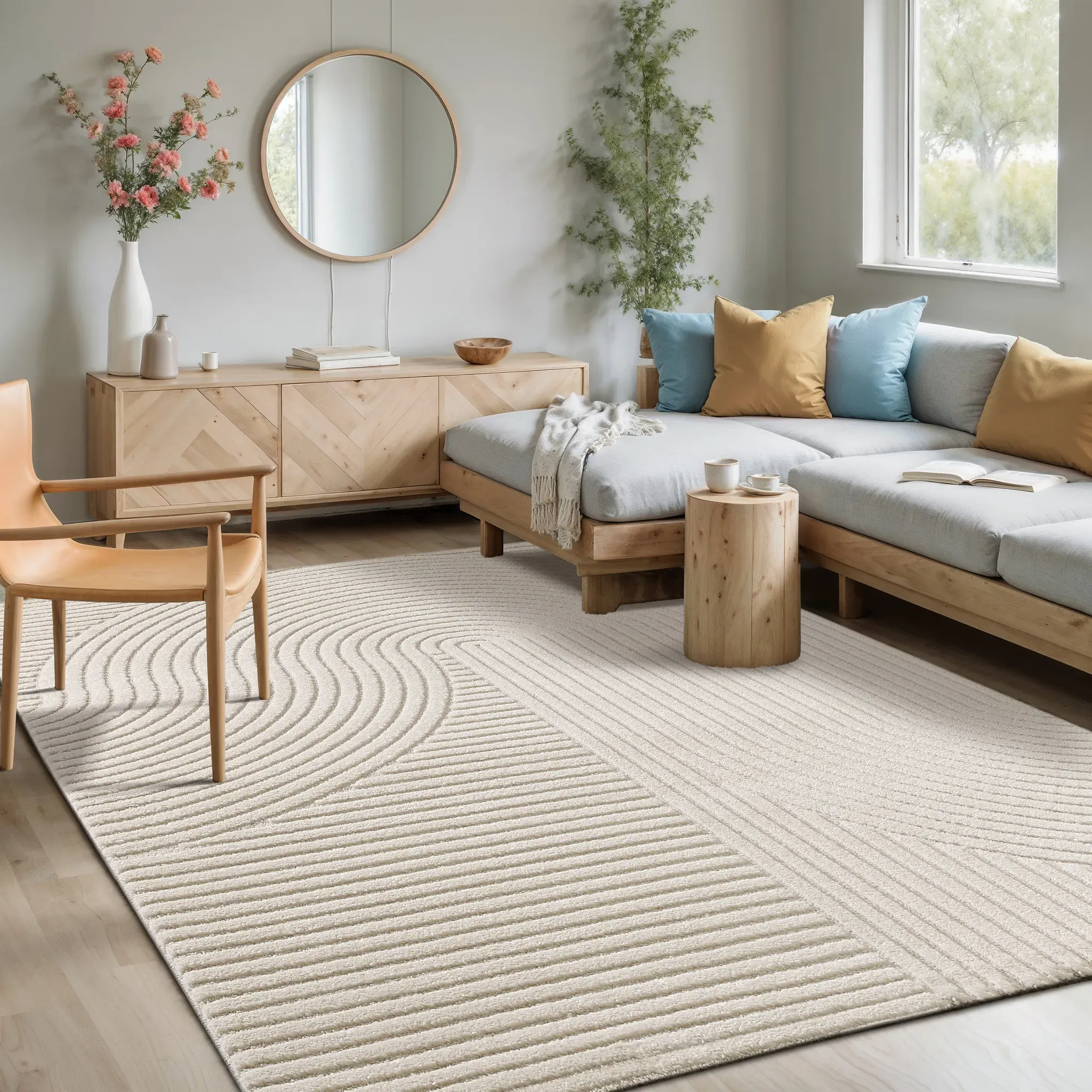 Teppich MERINOS "Elio", beige (creme), B:240cm H:16mm L:340cm, Polypropylen, Teppiche, moderner Kurzflor Teppich mit Hoch-Tief-Effekt, 3D Effekt