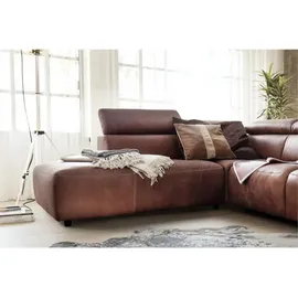 KAWOLA Ecksofa mit motorischer Sitztiefenverstellung Leder braun Recamiere links