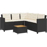 vidaXL Gartensofa in L-Form mit Tisch und Kissen Schwarz Poly Rattan