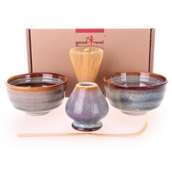 Goodwei Teeservice Matcha-Set „Uji“ Duo mit 2 Teeschalen, Matchabesen und Besenhalter (5-tlg), Keramik